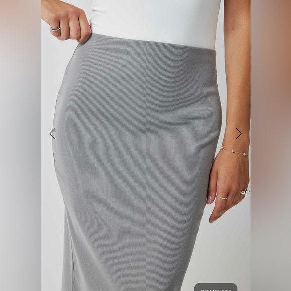 Back Slit Pencil Skirt - Stretch Rib Jersey Knit - Midi - Bodycon - Light Grey - Picture 4 of 13